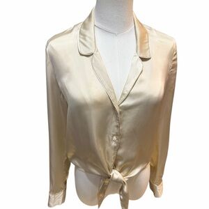 ARITZIA Wilfred Elegant Cream Satin Tie Front Women's Button Down Top Sz XS